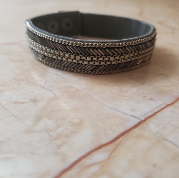 Stella and Dot "Carter" Grey Beaded Cuff Bracelet - Picture 3 of 5
